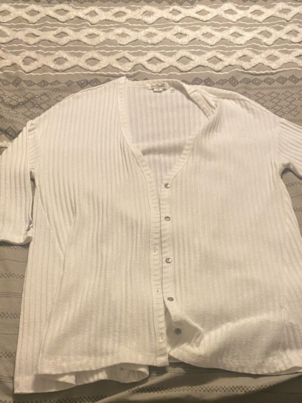 Simply Noelle Ivory Ribbed Button-Front Cardigan